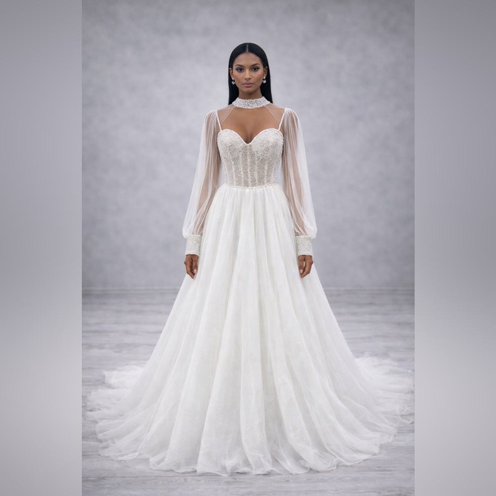 Chic White Bridal Gown with Sheer Sleeves